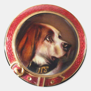 VICTORIAN MINIATURE DOG PORTRAITS Bloodhound Classic Round Sticker