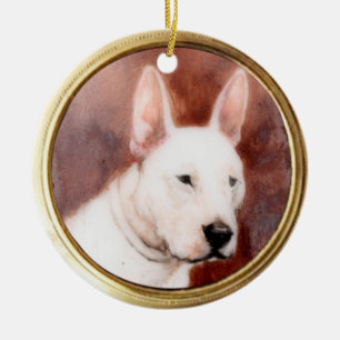 VICTORIAN MINIATURE DOG PORTRAITS,Bull Terrier Ceramic Tree Decoration