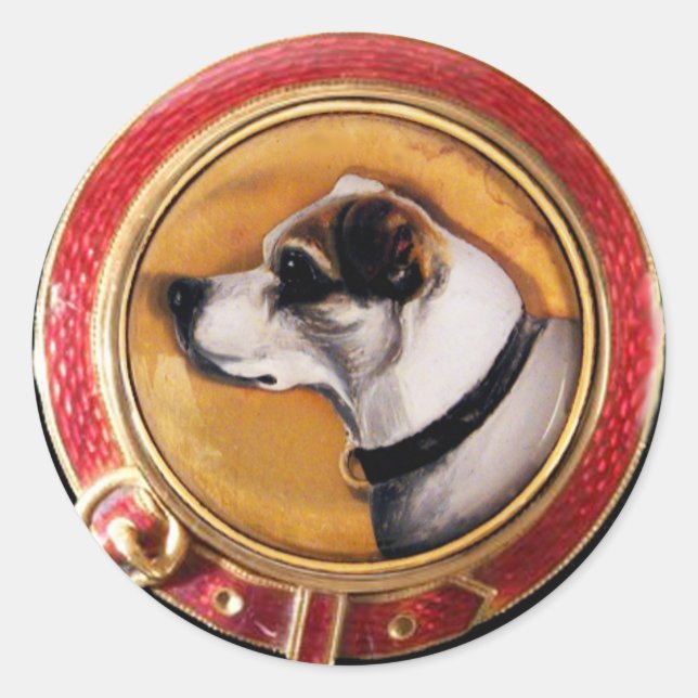 VICTORIAN MINIATURE DOG PORTRAITS Fox Terrier Classic Round Sticker (Front)