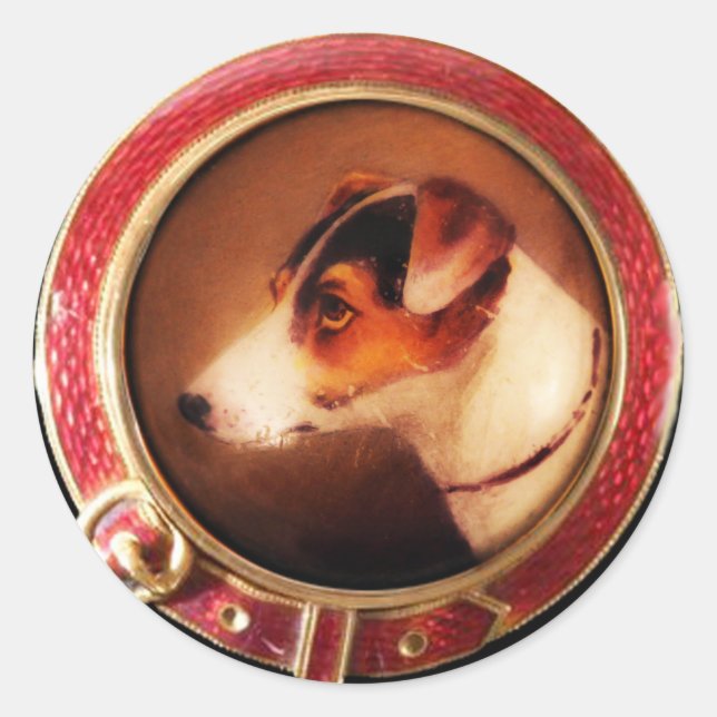VICTORIAN MINIATURE DOG PORTRAITS Fox Terrier Classic Round Sticker (Front)