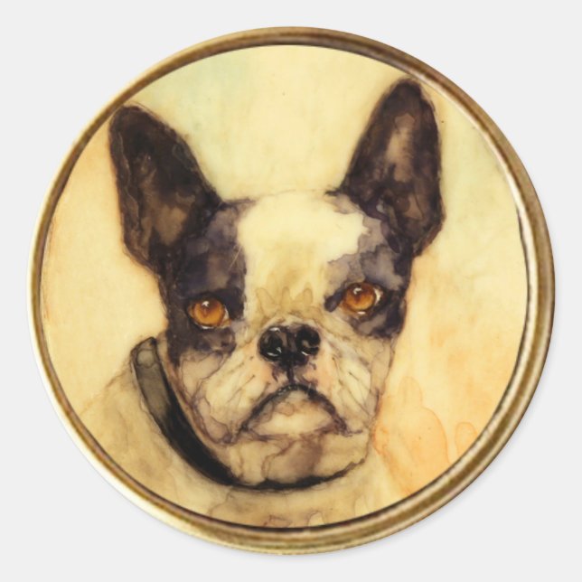 VICTORIAN MINIATURE DOG PORTRAITS  French Bulldog Classic Round Sticker (Front)