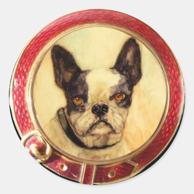 VICTORIAN MINIATURE DOG PORTRAITS French Bulldog Classic Round Sticker (Front)