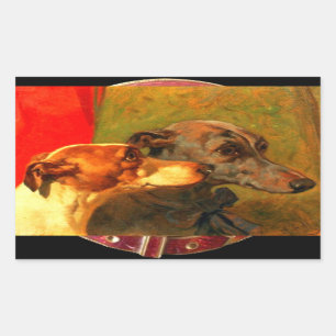 VICTORIAN MINIATURE DOG PORTRAITS Greyhounds Rectangular Sticker