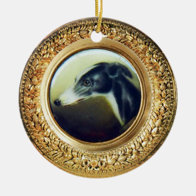 VICTORIAN MINIATURE DOG PORTRAITS Irish Greyhound Ceramic Tree Decoration (Front)