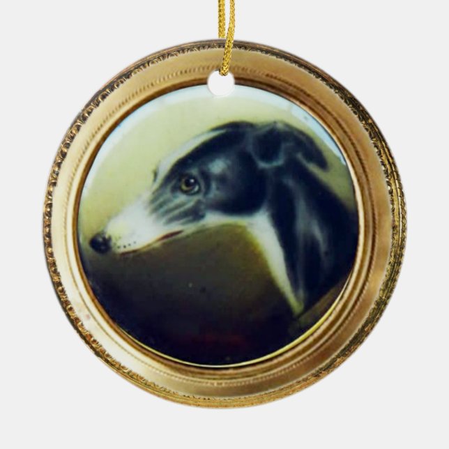 VICTORIAN MINIATURE DOG PORTRAITS Irish Greyhound Ceramic Tree Decoration (Front)