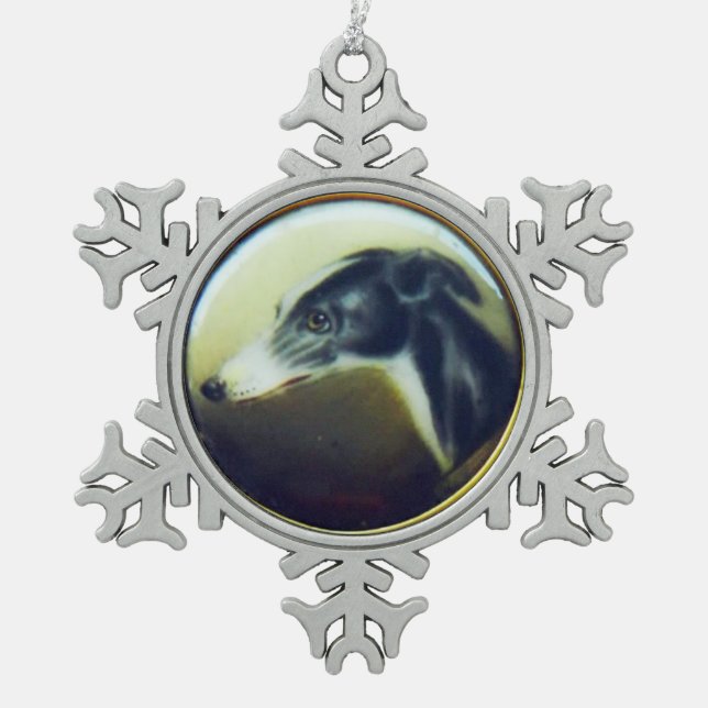 VICTORIAN MINIATURE DOG PORTRAITS Irish Greyhound Snowflake Pewter Christmas Ornament (Front)