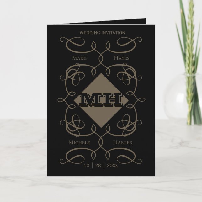 Victorian Monogrammed Wedding Folded Greeting Card (Front)