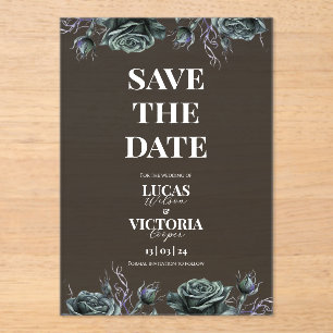 Victorian Moody Gothic Transparent Save the Date Acrylic Invitations