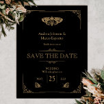 Victorian Moth Black Gothic Wedding Save the Date<br><div class="desc">Make your non traditional wedding special with customisable gothic wedding save the dates. Perfect for a Halloween wedding or Hallowedding, this mystical design with moth symbols will leave your guests speechless. If you are a couple that loves tattoos, rock and roll wedding aesthetics, and gothic weddings — this wedding save...</div>