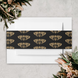 Victorian Moth Elegant Gothic Wedding  Invitation Belly Band
