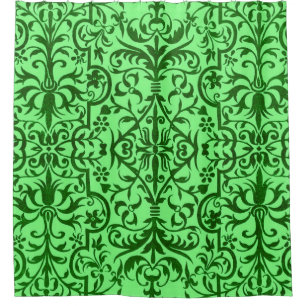 Victorian motif in green shower curtain