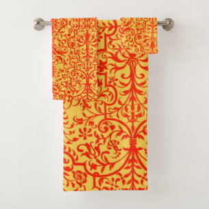 Victorian motif in orange bath towel set