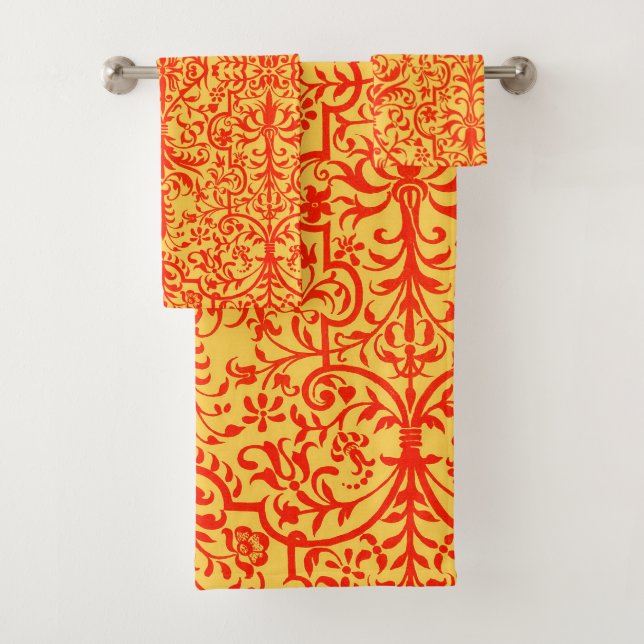 Victorian motif in orange bath towel set (Insitu)