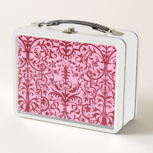 Victorian motif in pink metal lunch box