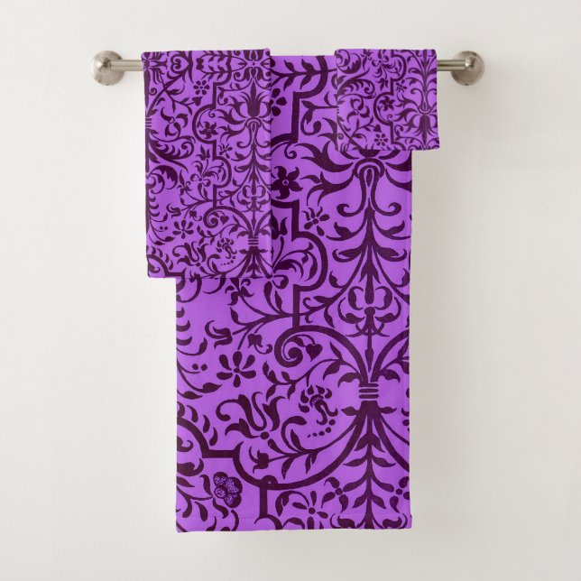 Victorian motif in purple bath towel set (Insitu)