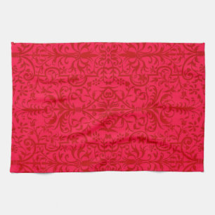 Victorian motif in red tea towel