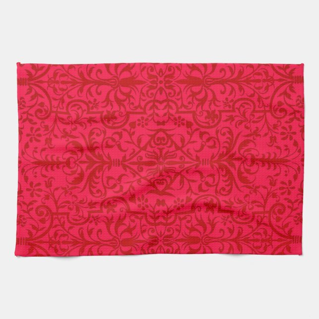 Victorian motif in red tea towel (Horizontal)