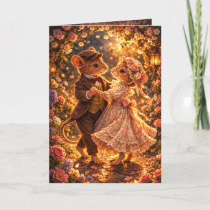 Victorian Mouse Couple Dancing Lantern Light Card