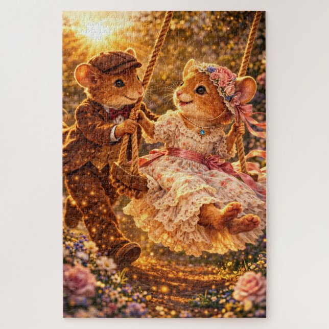 Victorian Mouse Couple Garden Swing Jigsaw Puzzle (Vertical)