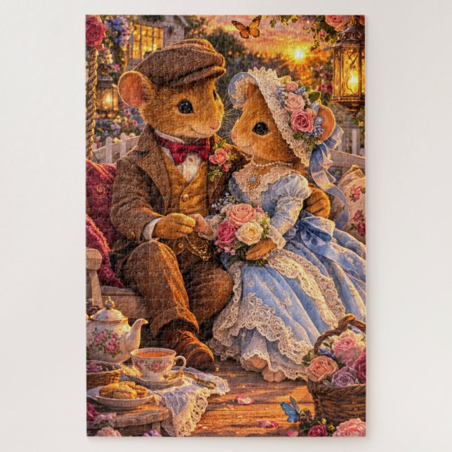 Victorian Mouse Couple Porch Swing Puzzle  (Vertical)
