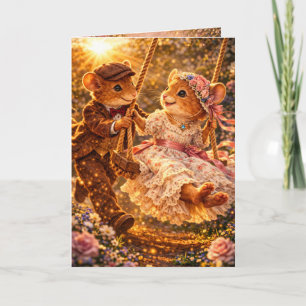 Victorian Mouse Couple Swing Set Courtship Cottage Card