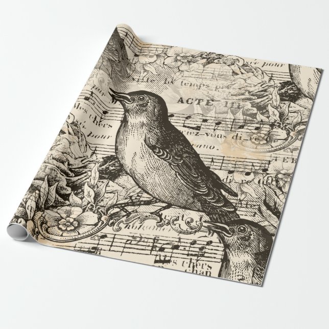 victorian music birds wrapping paper (Unrolled)