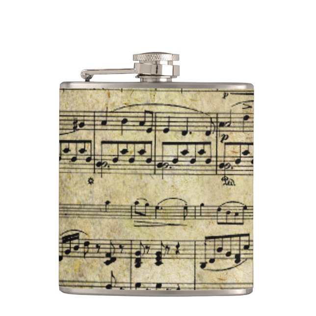 Victorian Music Sheet Wallpaper Hip Flask (Front)