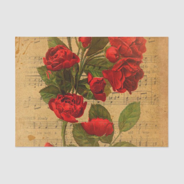 Victorian Music Sheet Watercolor Rose Wallpaper (Front)