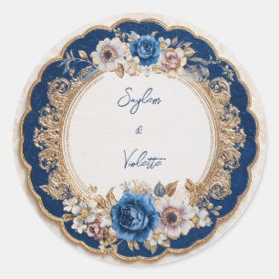 Victorian Navy Blue Floral Wedding Sticker