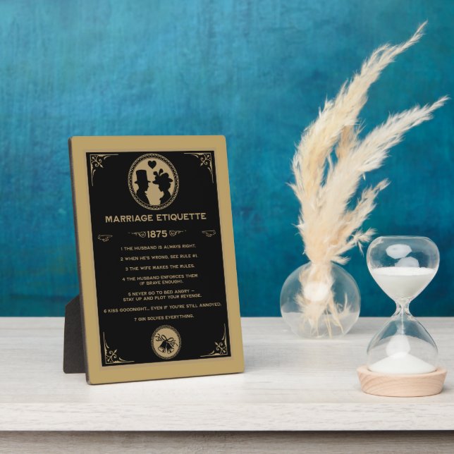  Victorian NewlyWeds Funny Marriage Rules  Plaque (Side)
