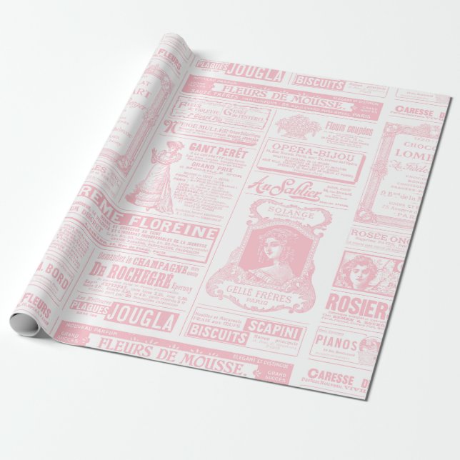 victorian newspaper antique french pink wrapping paper (Unrolled)