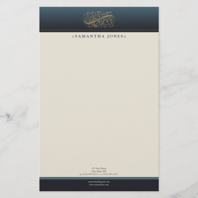 Victorian Ocean Blue Customised Stationery (Front)