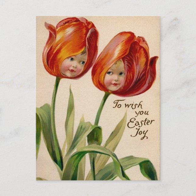 Victorian Odd Flower Faces Easter Postcard (Front)