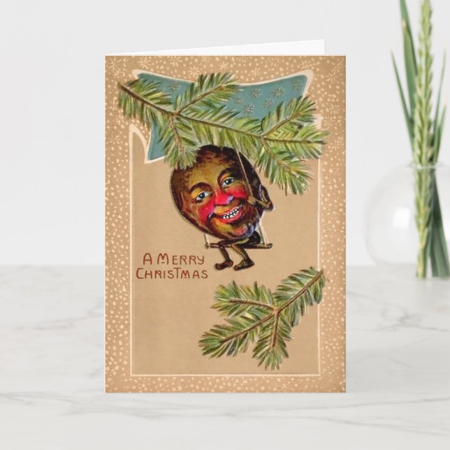 Victorian Odd Swinging Nut Christmas Card (Front)