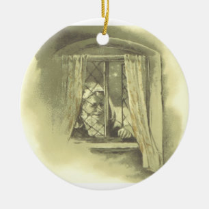Victorian Old Father Christmas at Window Ceramic Tree Decoration