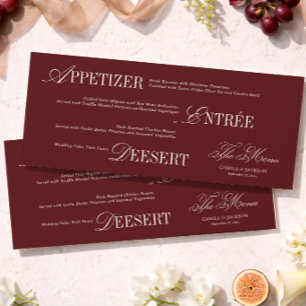 Victorian Old Money Burgundy Wedding Menu Card