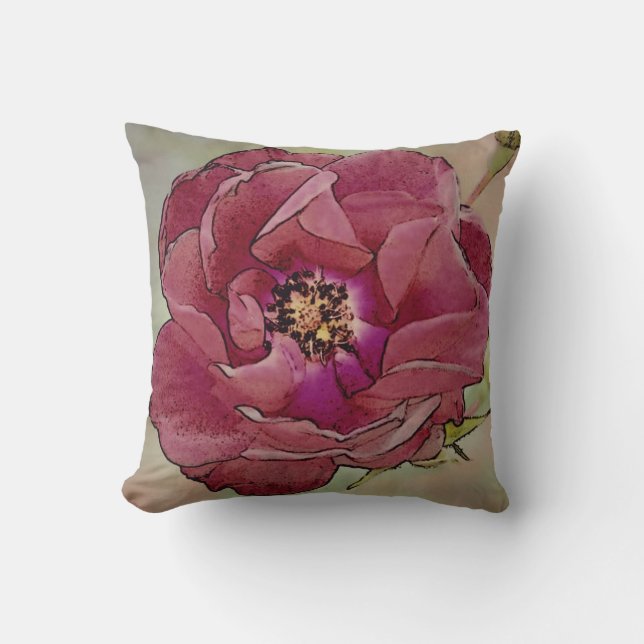 Victorian Open Rose Throw Pillow-Mauve Back Cushion (Front)