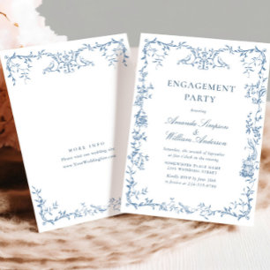 Victorian Ornate Blue Floral ENGAGEMENT PARTY Invitation