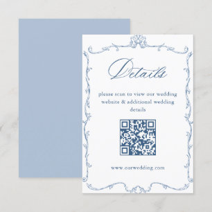 Victorian Ornate Blue Wedding Details QR code Enclosure Card