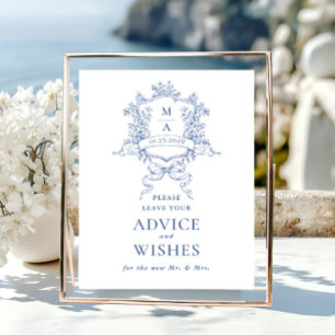 Victorian Ornate Dusty Blue Advice & Wishes Poster