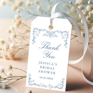 Victorian Ornate Dusty Blue Floral Bridal Shower Gift Tags