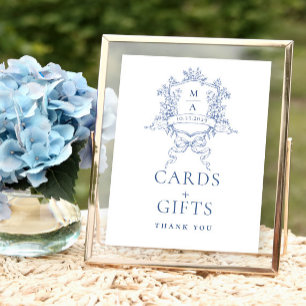 Victorian Ornate Dusty Blue Floral Cards and Gifts Poster