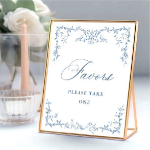 Victorian Ornate Dusty Blue Floral Favours Wedding Poster
