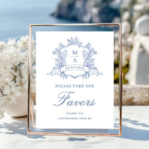 Victorian Ornate Dusty Blue Floral Favours Wedding Poster