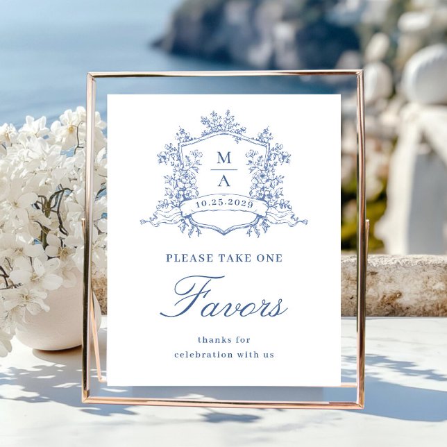 Victorian Ornate Dusty Blue Floral Favours Wedding Poster (Creator Uploaded)