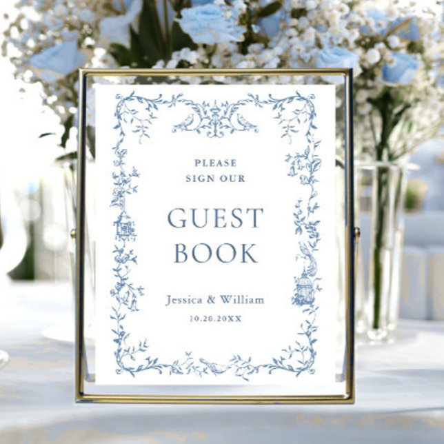 Victorian Ornate Dusty Blue Floral Guestbook Sign (Creator Uploaded)