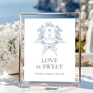 Victorian Ornate Dusty Blue Floral Love is Sweet Poster