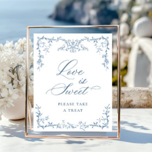 Victorian Ornate Dusty Blue Floral Love is Sweet Poster