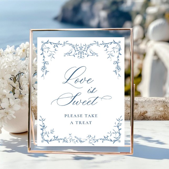 Victorian Ornate Dusty Blue Floral Love is Sweet Poster (Creator Uploaded)