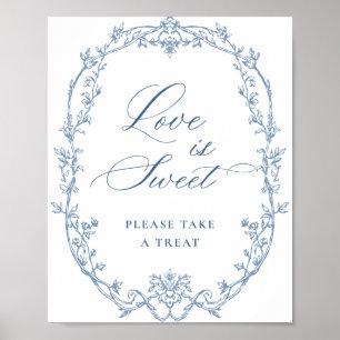 Victorian Ornate Dusty Blue Floral Love is Sweet Poster